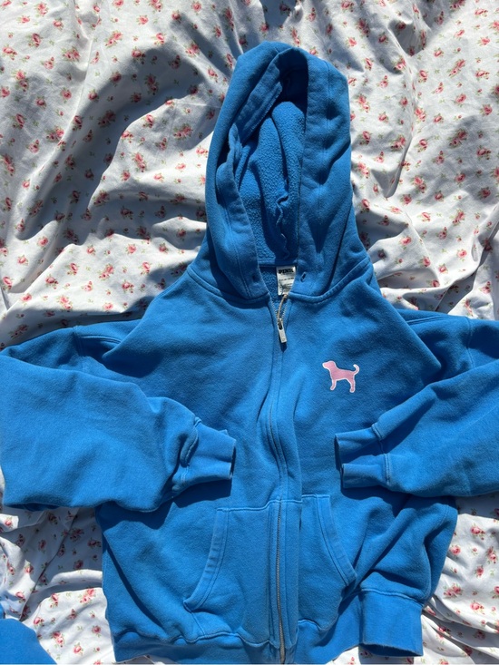 PINK Victoria's Secret Tops - PINK Victoria's Secret Bright Blue Zip-Up Hoodie with Pink Dog Patch
